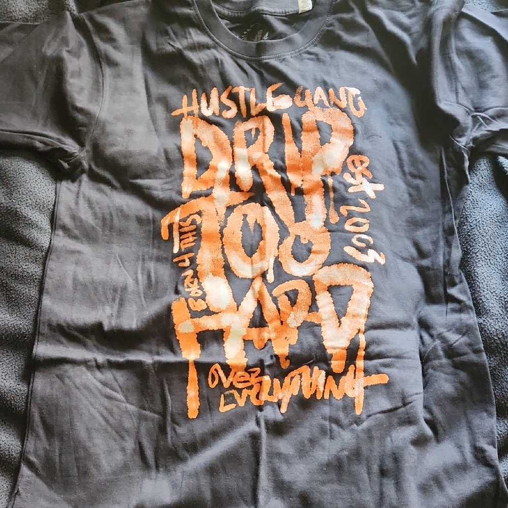 Hustle Gang Black T-Shirt with Orange Graphic Print